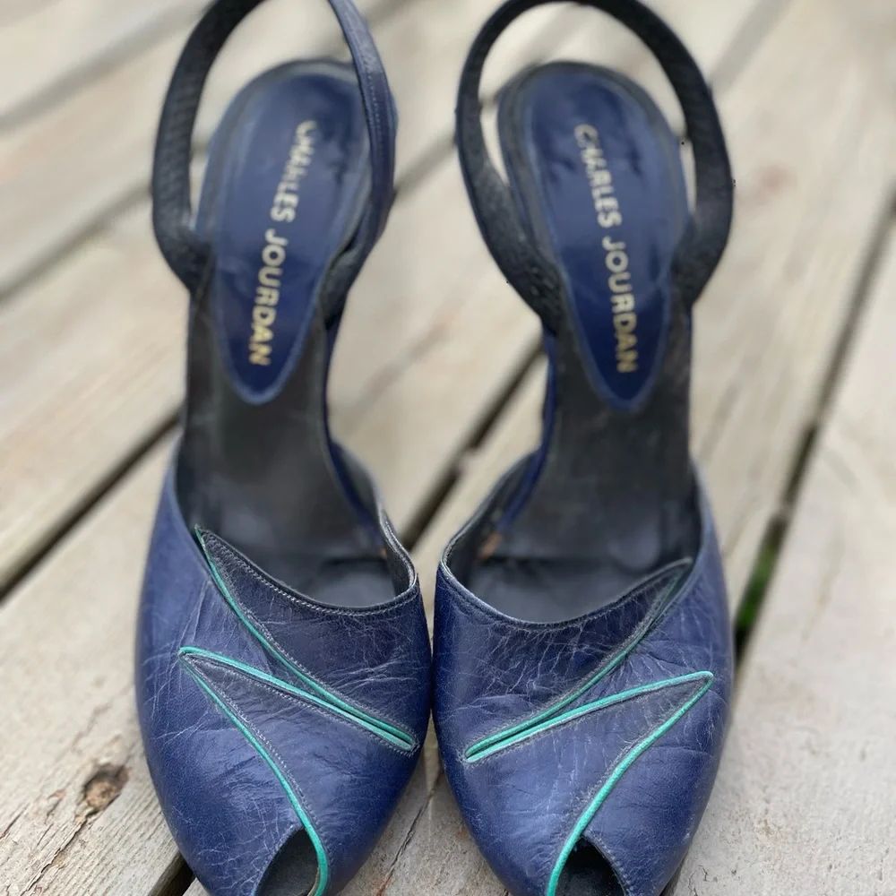 Vintage Charles Jourdan Blue Heels - Picture 1 of 7